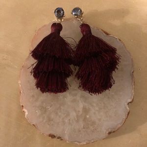 Maroon fringe earrings